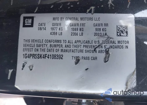 2015 Buick Verano Convenience Group from USA, damaged, VIN 1G4PR5SK4F4108392